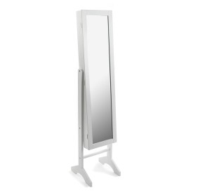 WHITE WOODEN EARRING JEWELRY HOLDER MIRROR H153cm