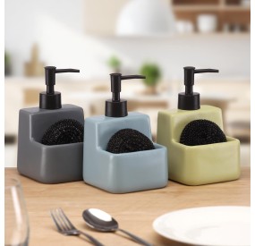 SOAP DISPENSER WITH SPONGE HOLDER BLUE - SQUARE