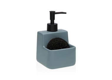 DISPENSER SAPONE CON PORTA SPUGNA BLU - QUADRATO