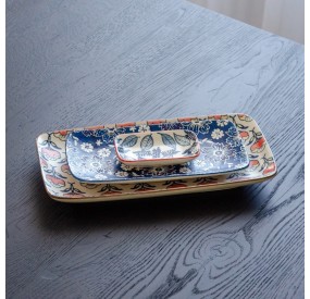 SET OF 3 RECTANGULAR DECORATED CERAMIC TRAYS