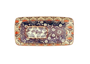 SET OF 3 RECTANGULAR DECORATED CERAMIC TRAYS