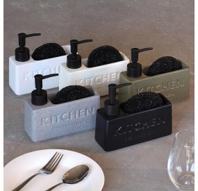 DISPENSER CUCINA PORTA SAPONE E SPUGNA KITCHEN - NERO