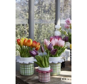 COPPIA 2 BOUQUET MAZZI TULIPANI GIALLI E ARANCIO 28cm ENZO DE GASPERI