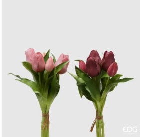 PAIR OF 2 PINK AND VIOLET TULIPS BOUQUETS 28cm ENZO DE GASPERI