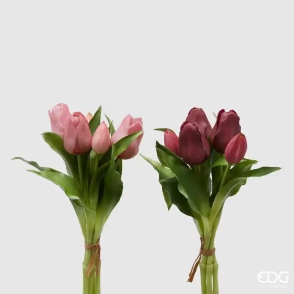 PAIR OF 2 PINK AND VIOLET TULIPS BOUQUETS 28cm ENZO DE GASPERI