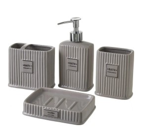 SET 4PCS BATHROOM DISPENSER CERAMIC GREY STRIPES