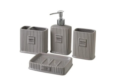 SET 4PCS BATHROOM DISPENSER CERAMIC GREY STRIPES