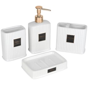 SET 4PCS BATHROOM DISPENSER CERAMIC WHITE STRIPES