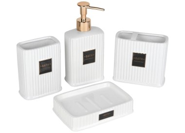 SET 4PCS BATHROOM DISPENSER CERAMIC WHITE STRIPES