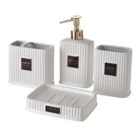 SET 4PCS BATHROOM DISPENSER CERAMIC WHITE STRIPES