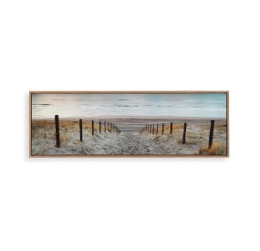 QUADRO SU TELA MARE SPIAGGIA CORNICE LEGNO 30x90cm