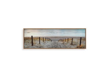 QUADRO SU TELA MARE SPIAGGIA CORNICE LEGNO 30x90cm