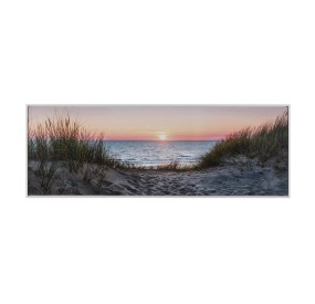 QUADRO SU TELA MARE SPIAGGIA CORNICE LEGNO 50x140cm