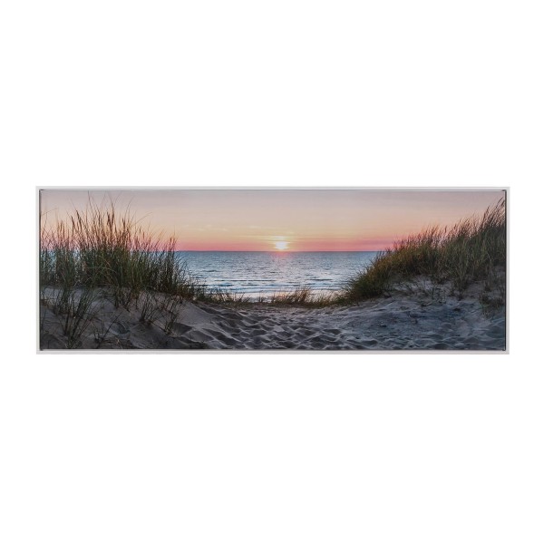 QUADRO SU TELA MARE SPIAGGIA CORNICE LEGNO 50x140cm