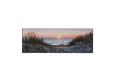 QUADRO SU TELA MARE SPIAGGIA CORNICE LEGNO 50x140cm