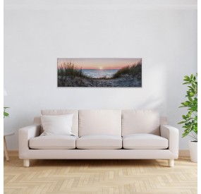 QUADRO SU TELA MARE SPIAGGIA CORNICE LEGNO 50x140cm