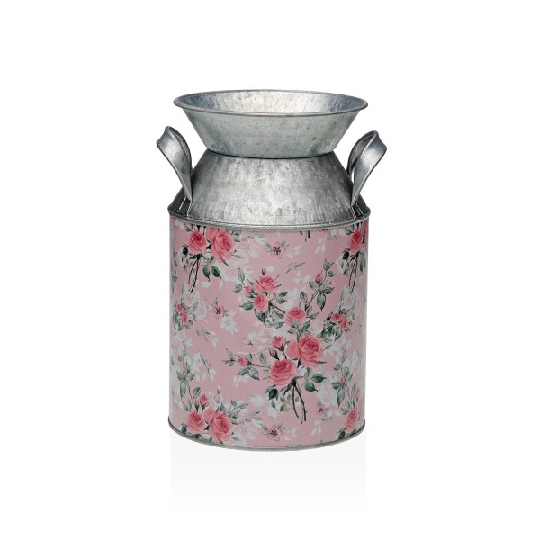 VASO METALLO ROSA DECORAZIONE FLOREALE H.15cm