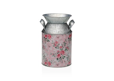 VASO METALLO ROSA DECORAZIONE FLOREALE H.15cm