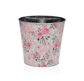 VASO METALLO ROSA DECORAZIONE FLOREALE H.16cm D.17cm