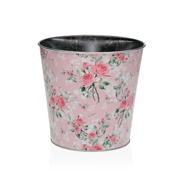 VASO METALLO ROSA DECORAZIONE FLOREALE H.16cm D.17cm