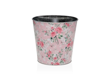 VASO METALLO ROSA DECORAZIONE FLOREALE H.16cm D.17cm