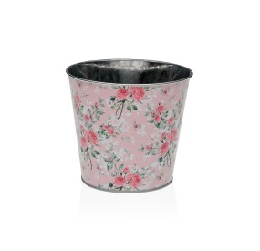 VASO METALLO ROSA DECORAZIONE FLOREALE H.11cm D.13cm