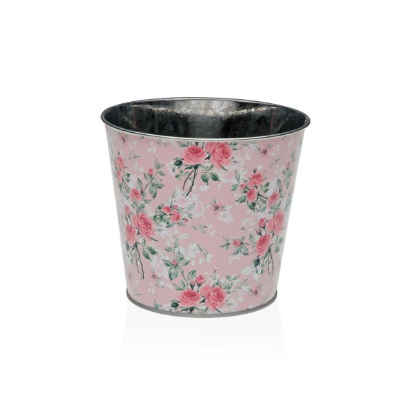 VASO METALLO ROSA DECORAZIONE FLOREALE H.11cm D.13cm