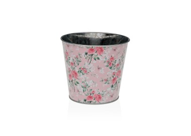 VASO METALLO ROSA DECORAZIONE FLOREALE H.11cm D.13cm