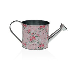 METAL WATERING CAN PINK FLORAL DECORATION D.26CM