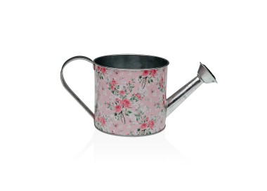 METAL WATERING CAN PINK FLORAL DECORATION D.26CM