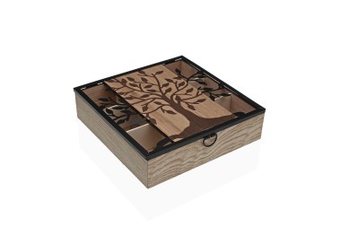 WOODEN TREE OF LIFE TEA COMPARTMENT BOX