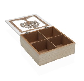 4 COMPARTMENTS WHITE WOODEN TREE OF LIFE TEA BOX